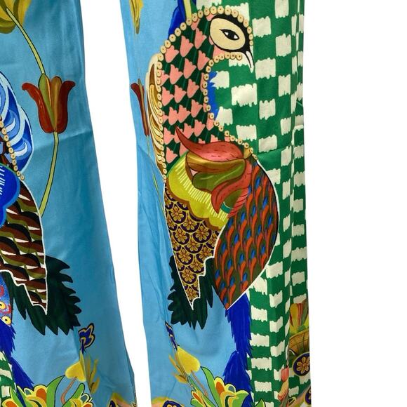 Women's Multicolor Floral Checkered Satin Button Down Shirt & Wde Leg Pants M - Picture 6 of 7